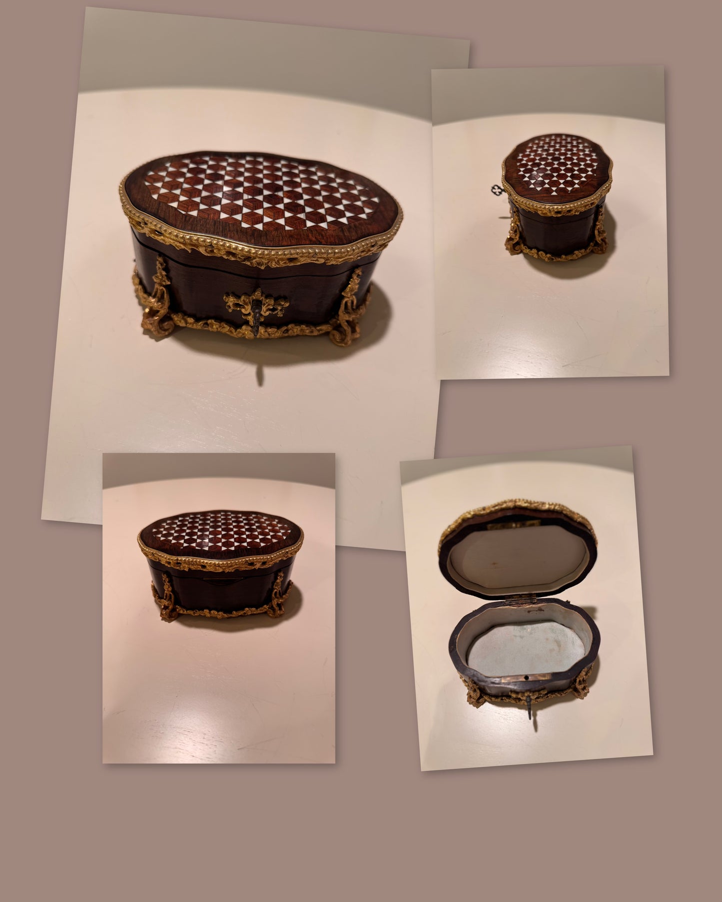 Reserved! Antique marquetry rosewood ivory box