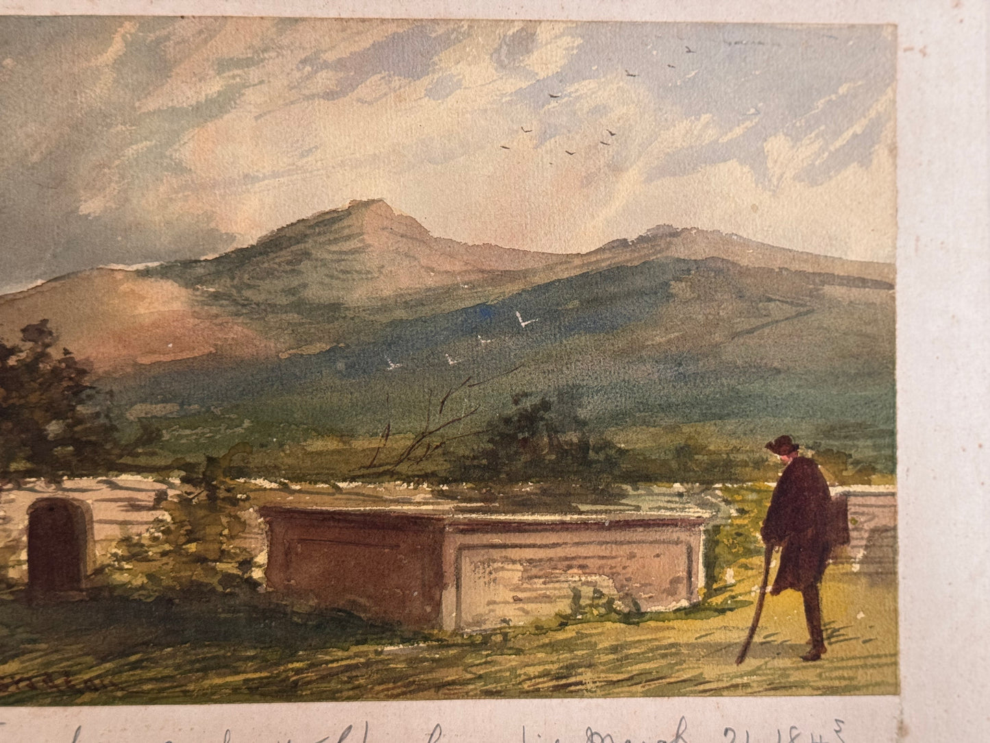 Antique Paul Braddon English Watercolor Painting Grave Robert Southey