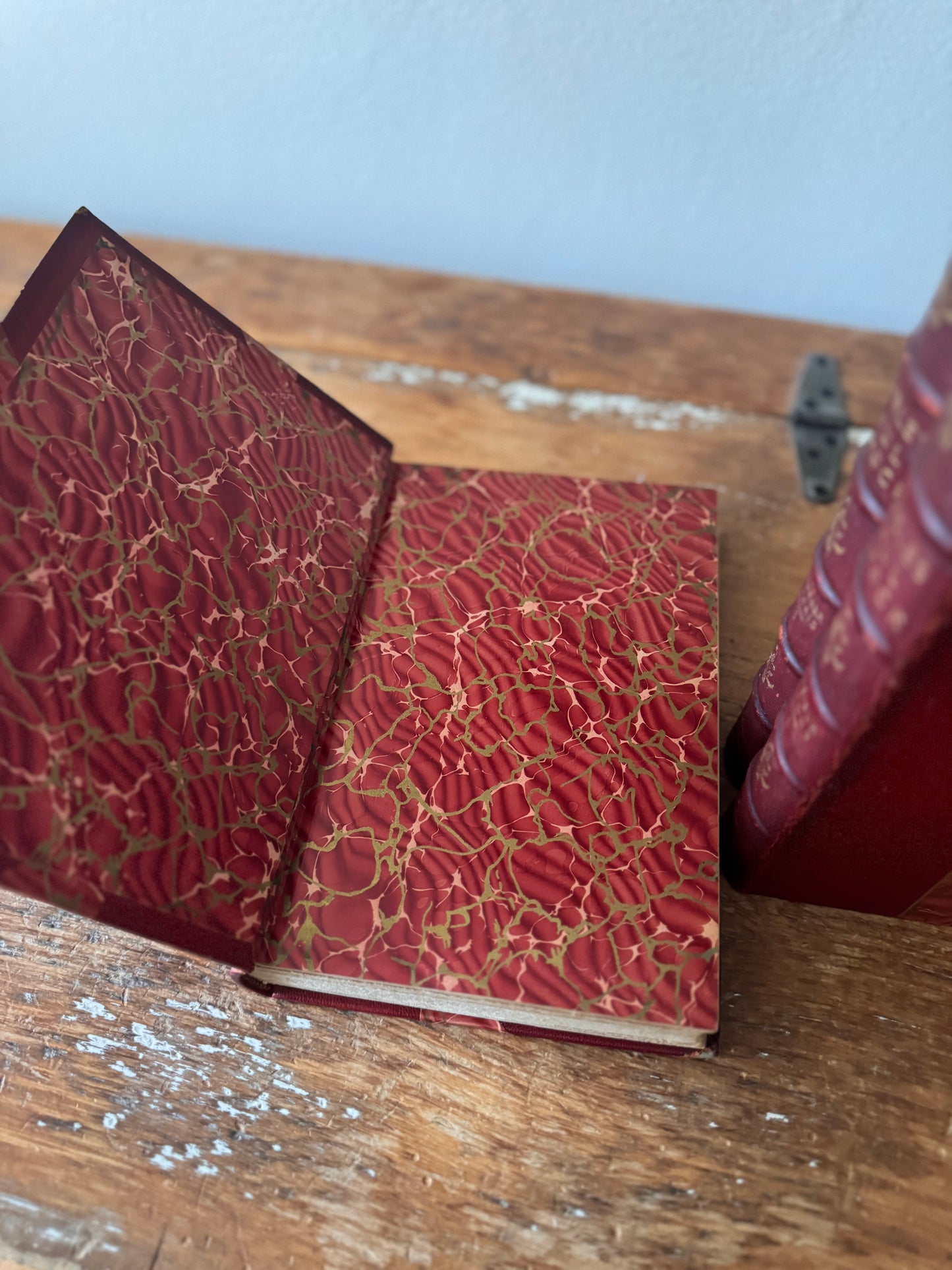Antique Leather Marbled Set Of Works By Charles DeKock 1903