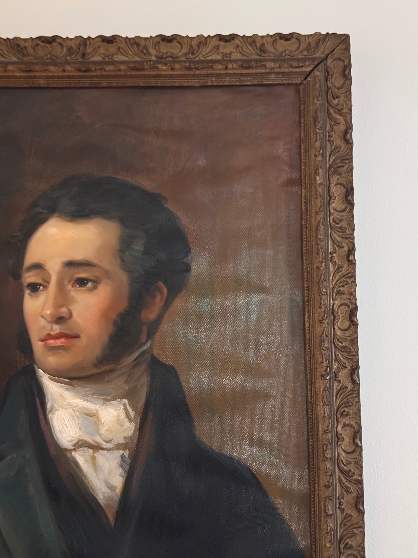 Contemporary Reproduction Of Antique 19c Regency Era Oil On Canvas Male Portrait