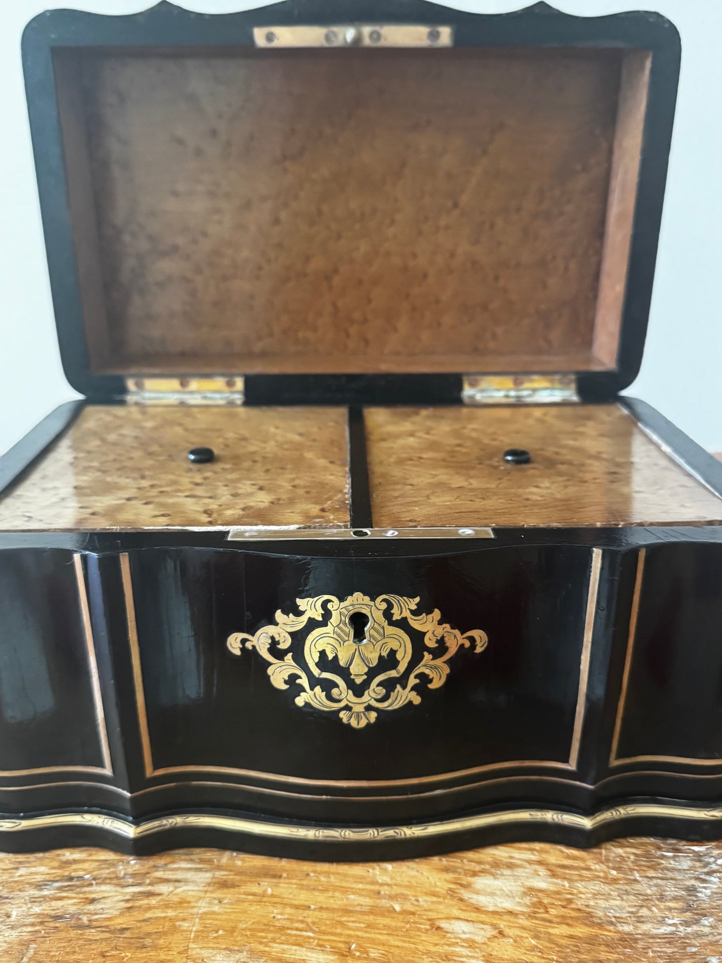 Antique French Napoleon III Era Boulle Marquetry Double Well Tea Caddy