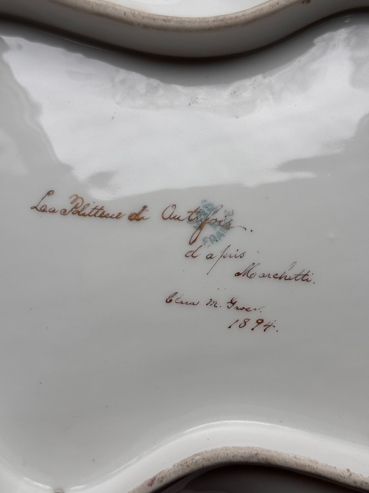 Antique 19c French Limoges Stamped Signed Hand painted Vanity Tray Dish 1894