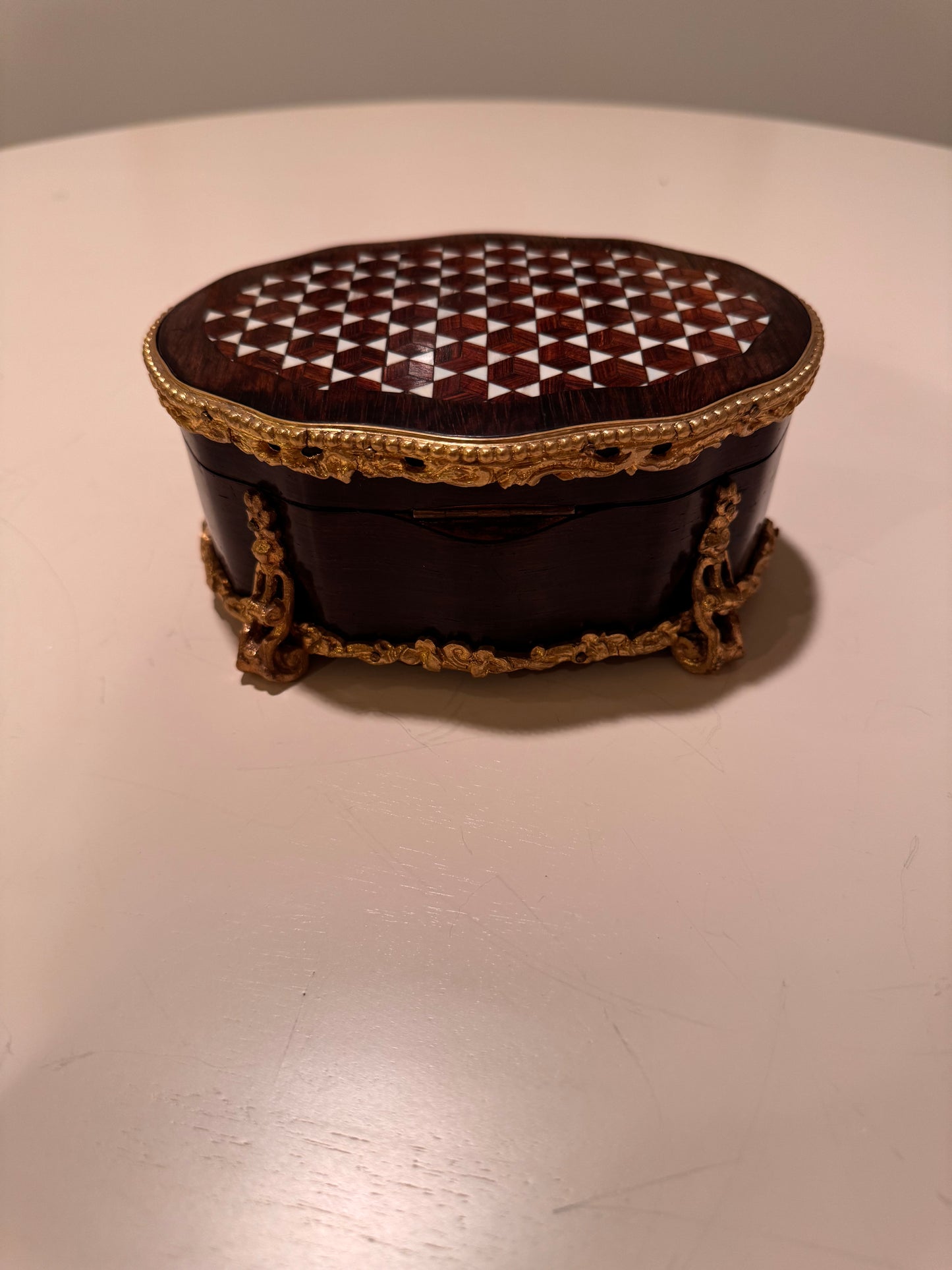 Reserved! Antique marquetry rosewood ivory box