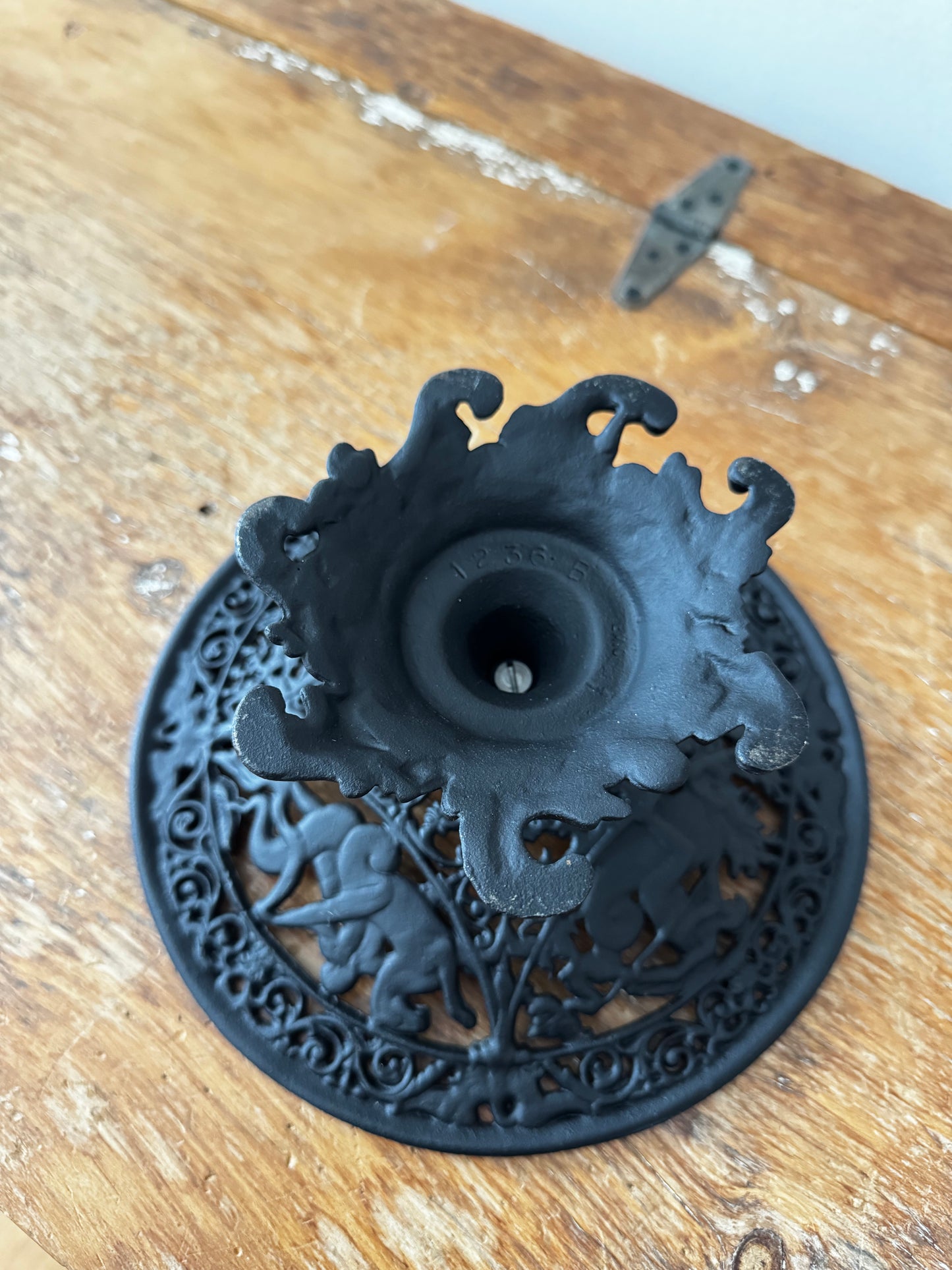 Vintage Black Painted Cast Metal Neoclassical Compote Tazza
