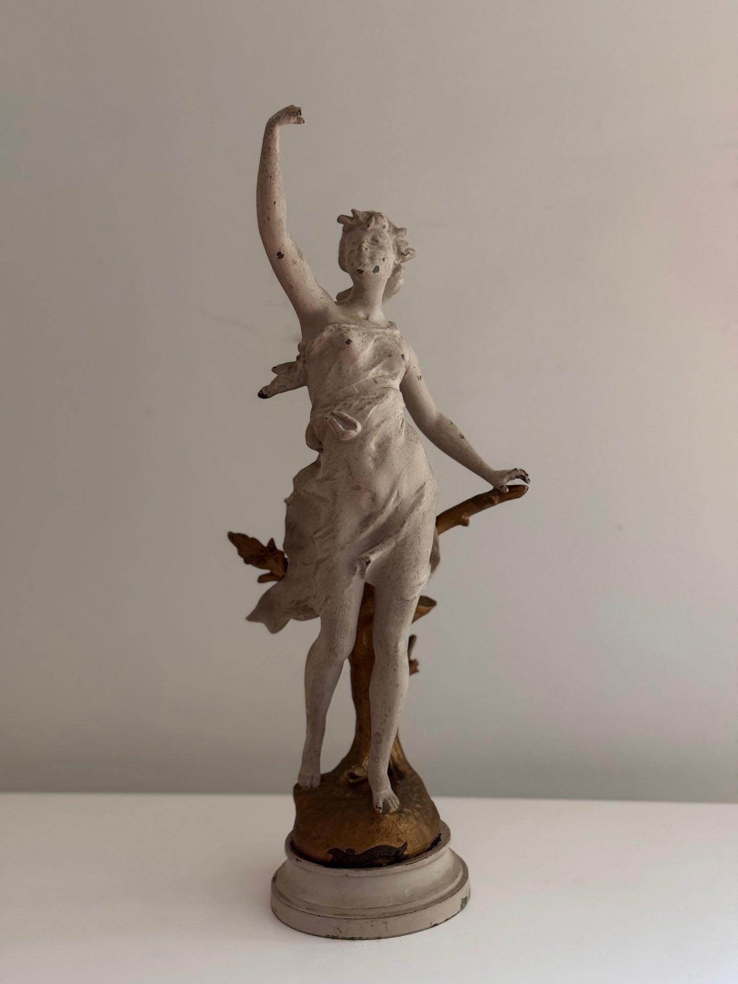 Antique Victorian Era French Sculpture Ernest Justin Ferrand En Liberte Bronze/Spelter Painted Woman