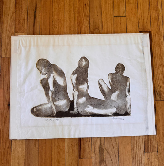 Vintage Nude Female Painting On Stock Artists Proof Watercolor Ink 1976 Faraone