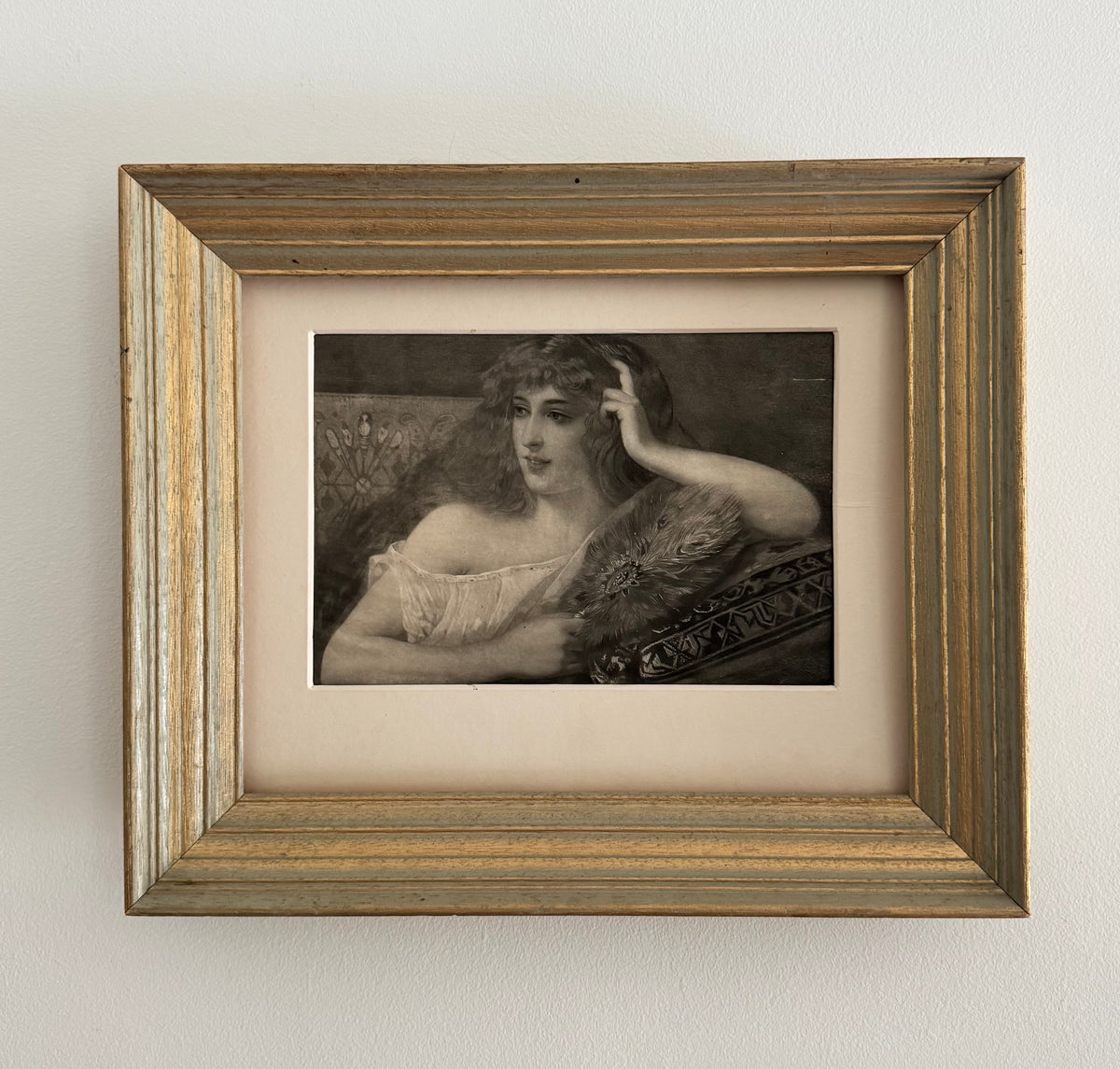Victorian Edwardian Portrait Engraving of a Woman Relaxing