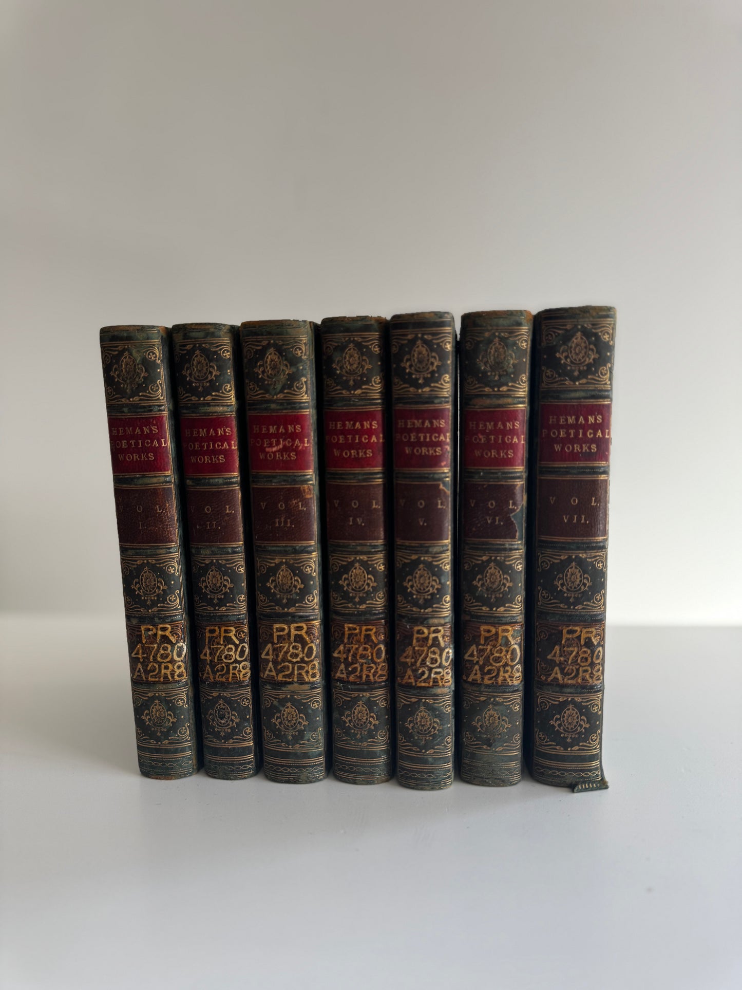 Antique 1839 Full Leather Set of The Works of Felicia Hemans Victorian Copy