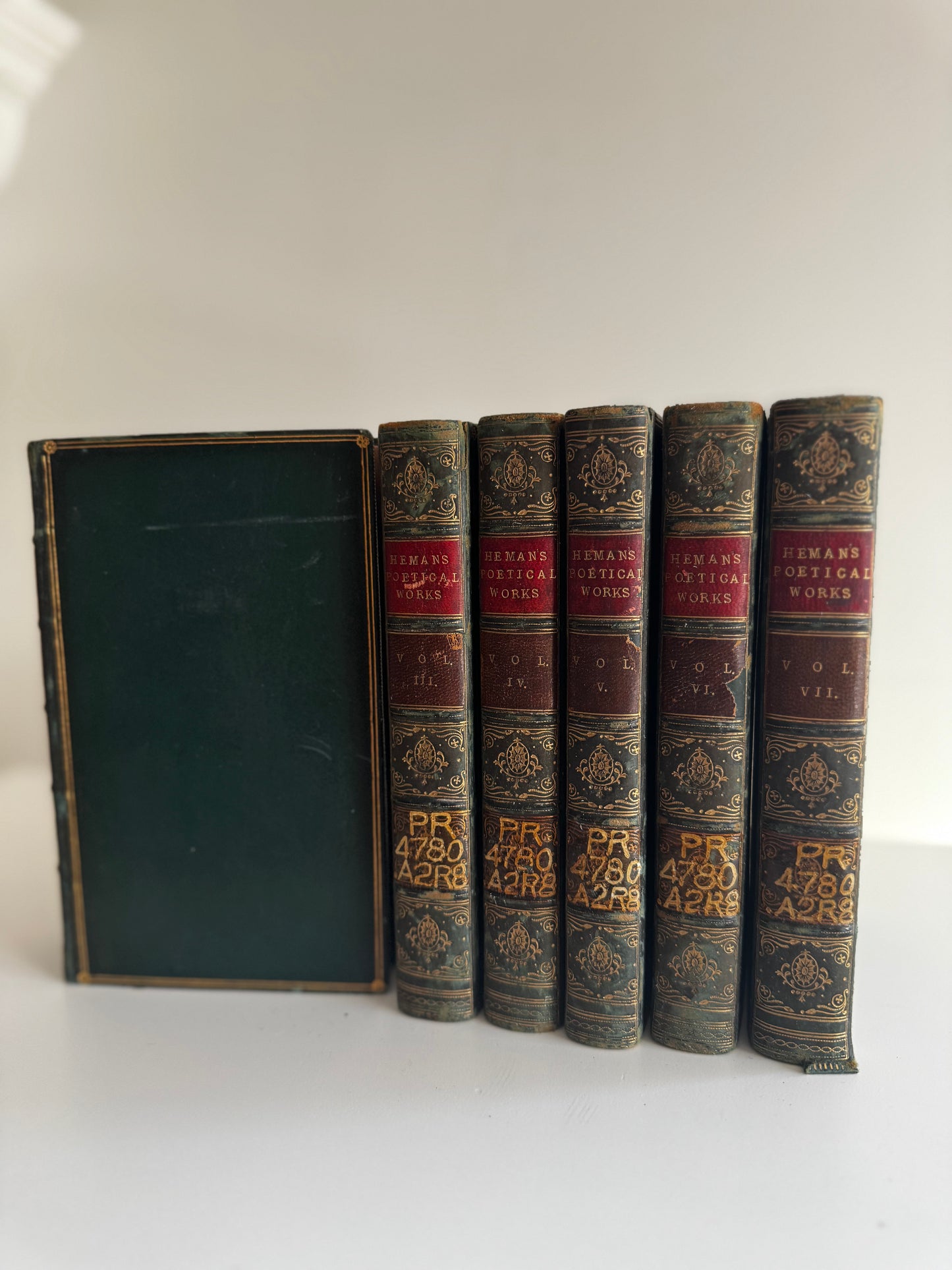 Antique 1839 Full Leather Set of The Works of Felicia Hemans Victorian Copy