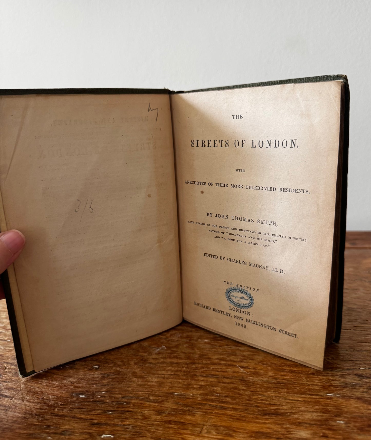 Antique Copy Streets of London by Thomas Smith 1849 Richard Bentley Book