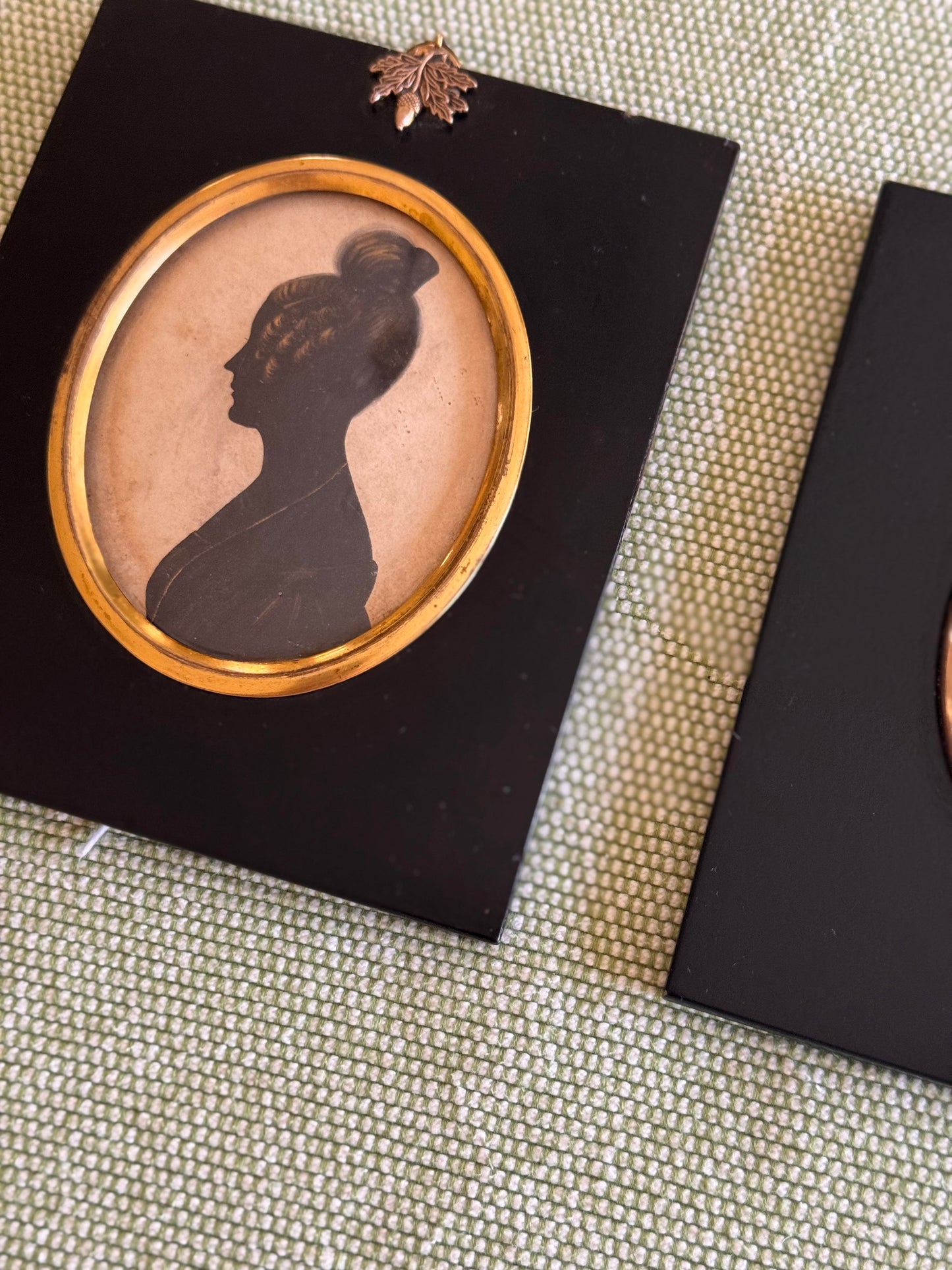 Pair Of Antique Early 1800s Regency Silhouettes Male & Female Brass Framed