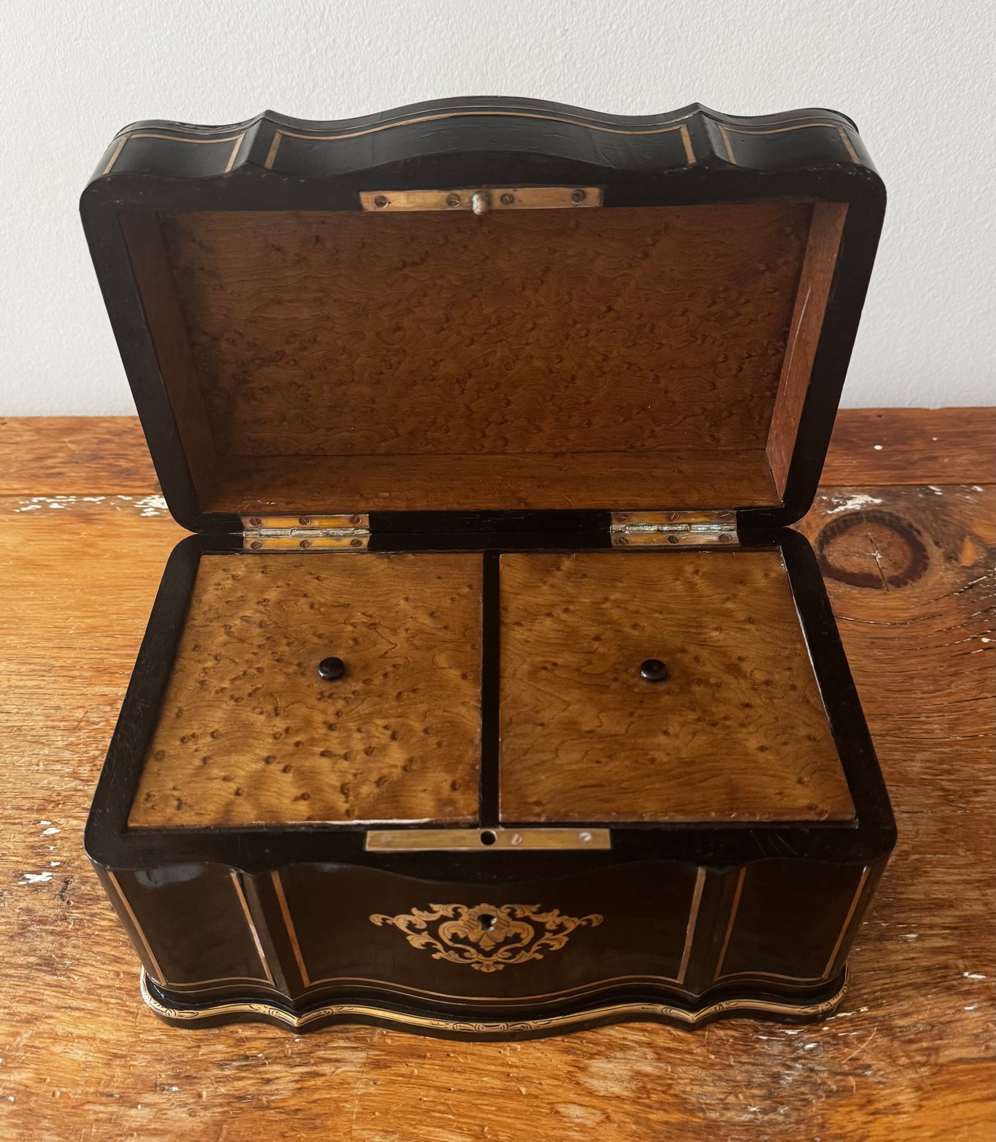 Antique French Napoleon III Era Boulle Marquetry Double Well Tea Caddy