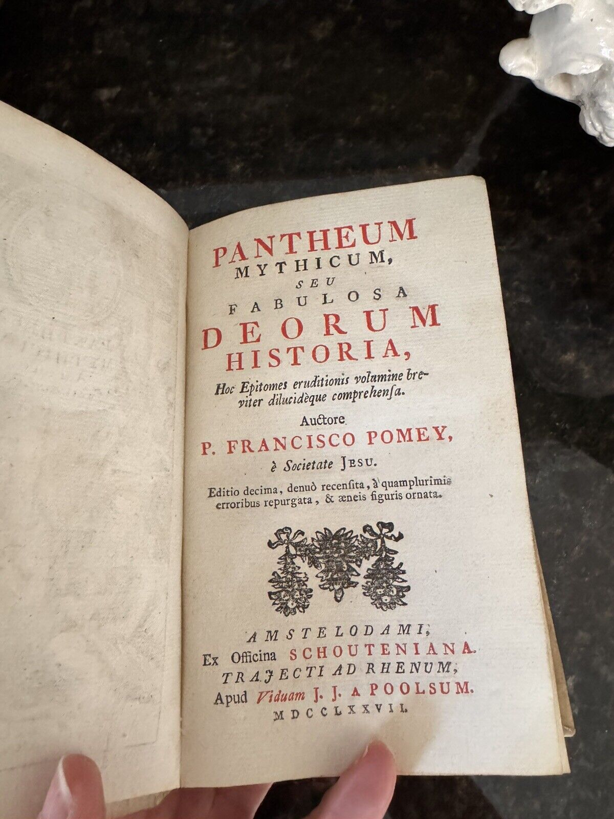 Antique Mythology Book 1777 Pantheon Mythicum Dordrecht Amorial Vellum Binding