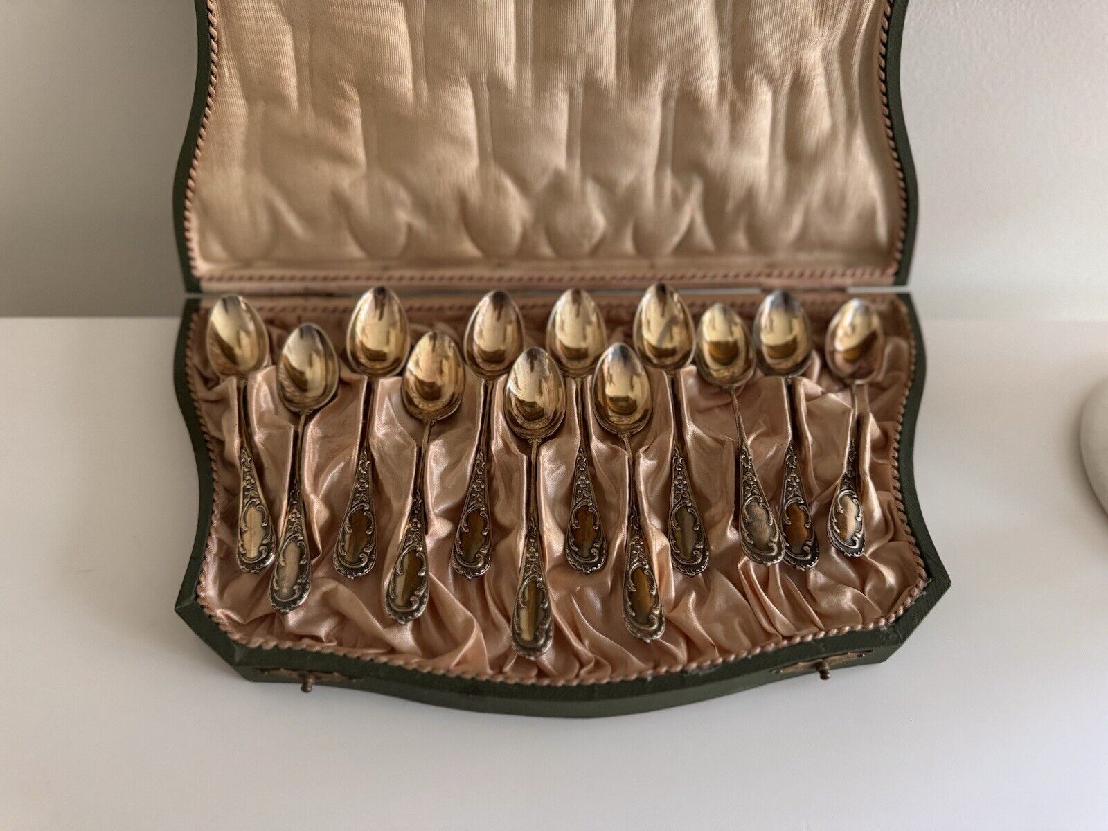 Antique French Demitasse Spoon Set Silverware Teaspoons In Box Case 