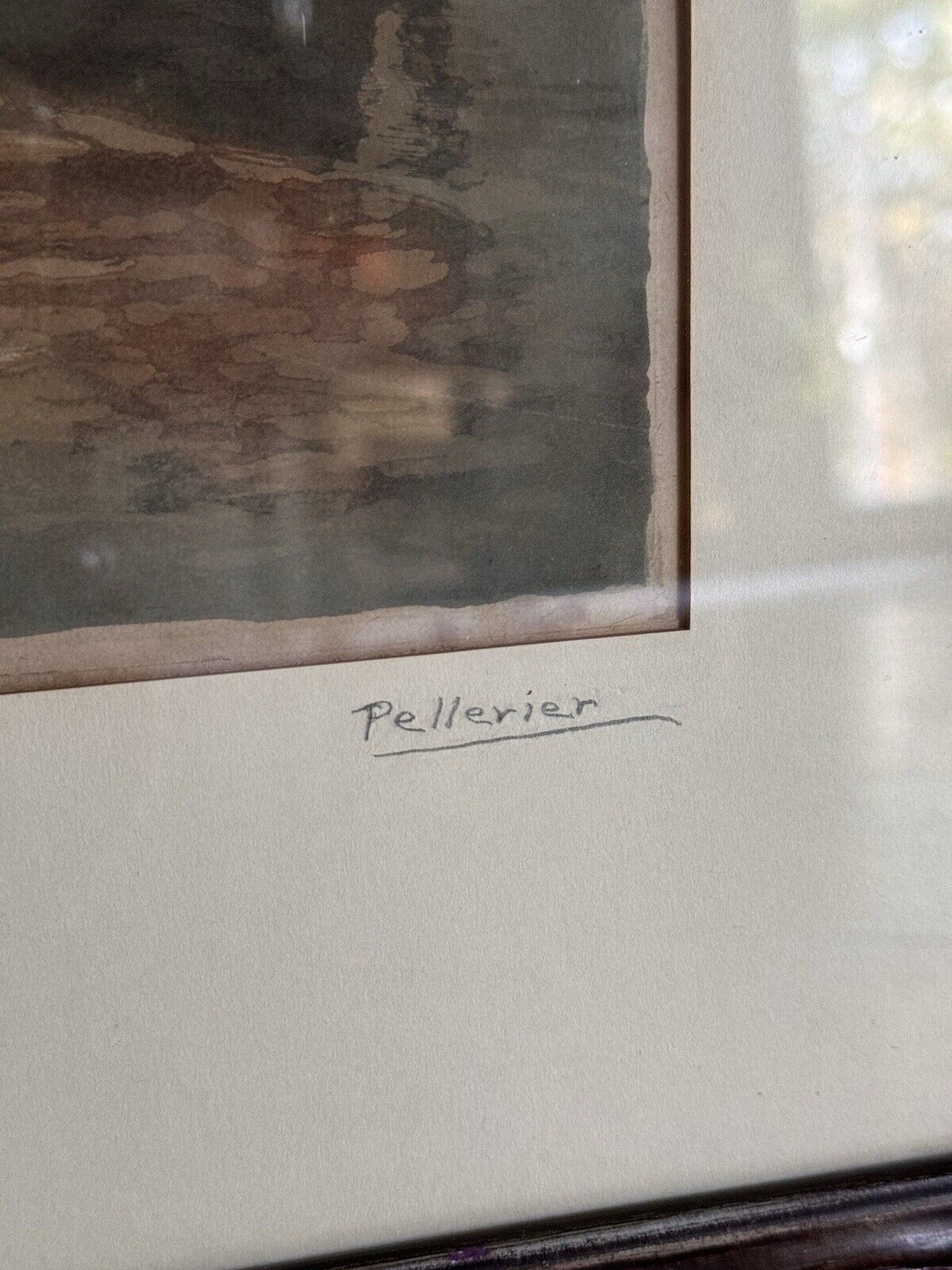 Antique Maurice Pellerier Watercolor Etching Moody Ships Framed Signed