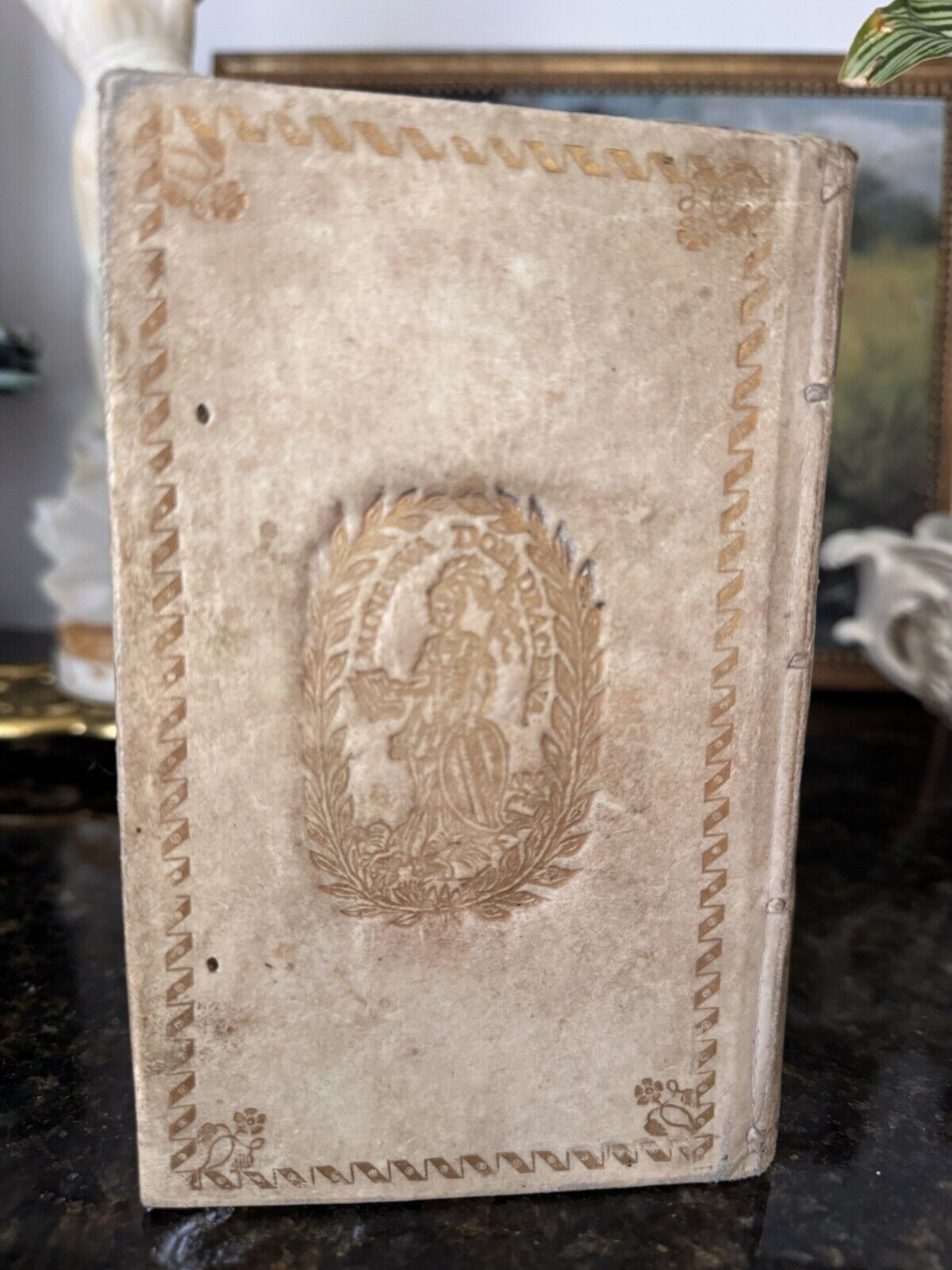 Antique Mythology Book 1777 Pantheon Mythicum Dordrecht Amorial Vellum Binding