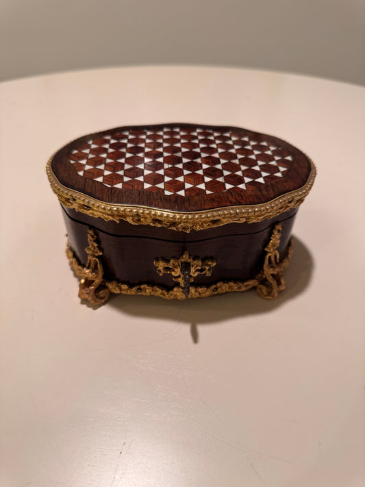 Reserved! Antique marquetry rosewood ivory box