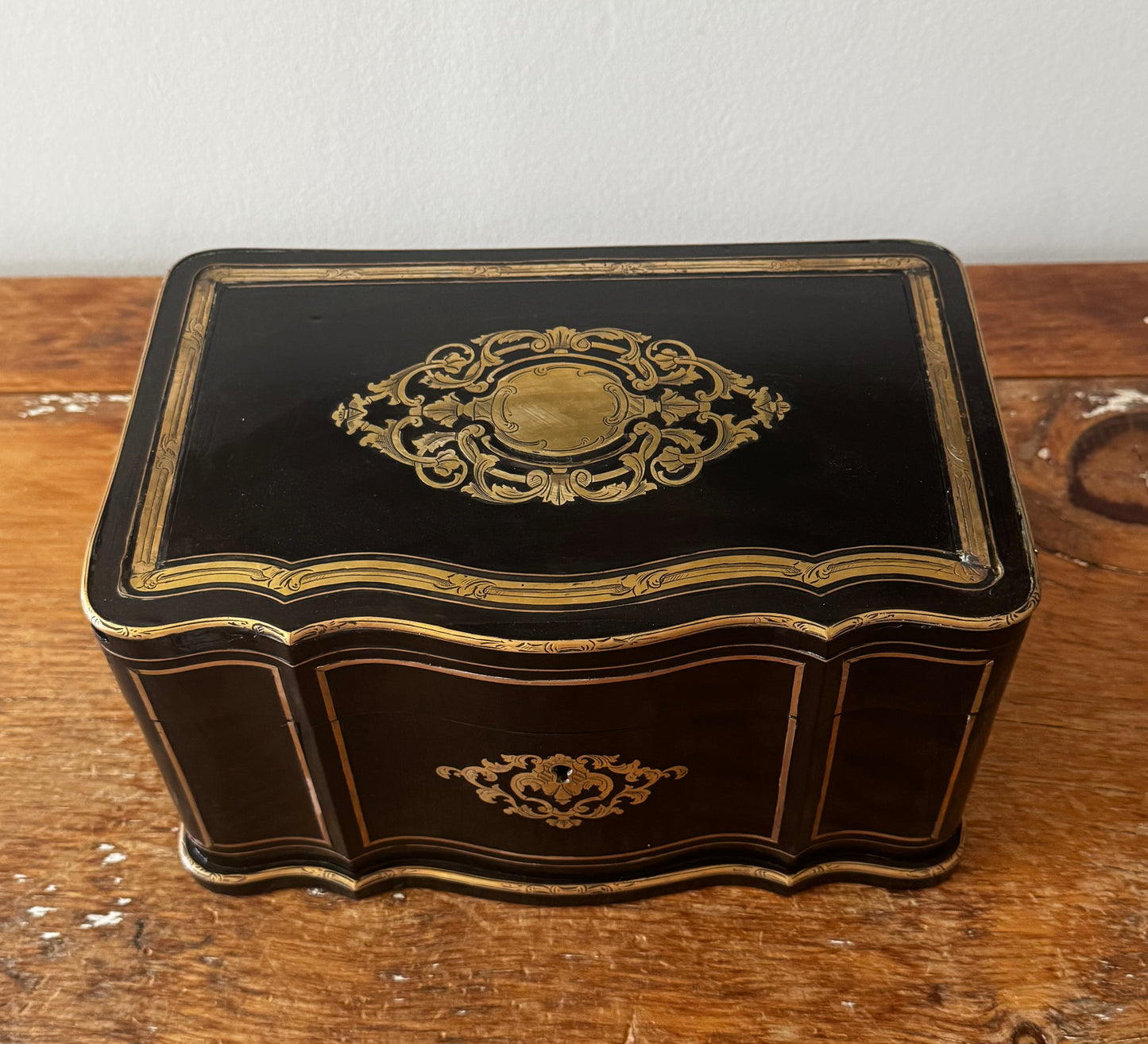 Antique French Napoleon III Era Boulle Marquetry Double Well Tea Caddy