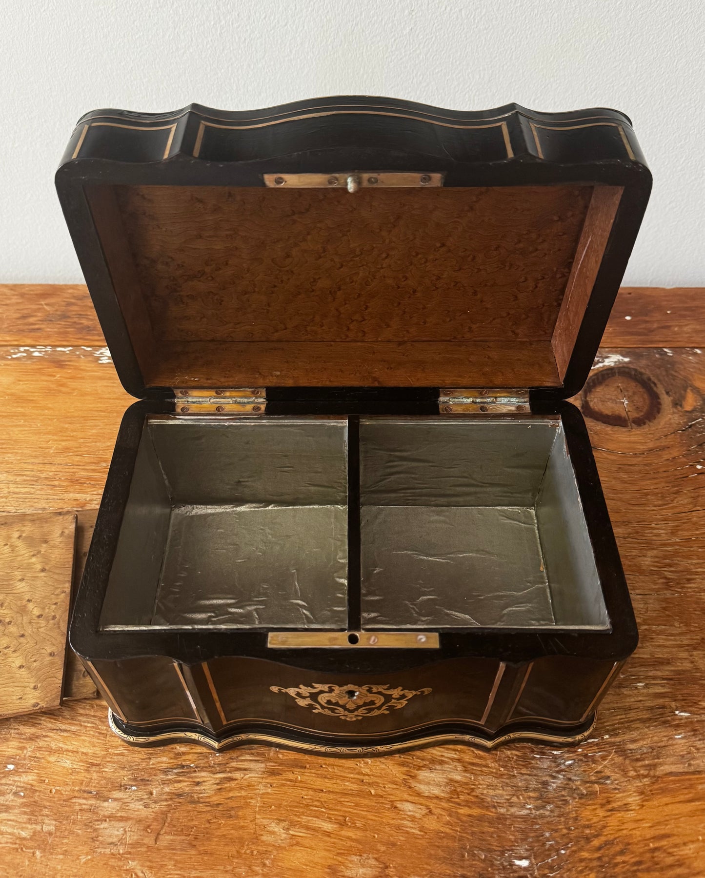 Antique French Napoleon III Era Boulle Marquetry Double Well Tea Caddy