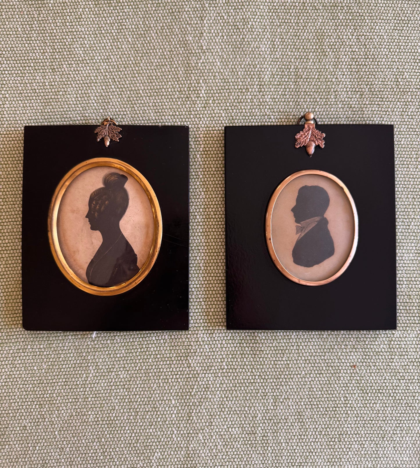 Pair Of Antique Early 1800s Regency Silhouettes Male & Female Brass Framed