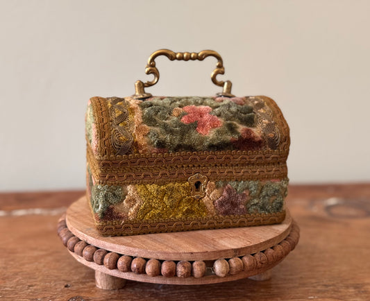 Vintage Italian Floral Tapestry & Brass Domed Trinket Jewelry Box