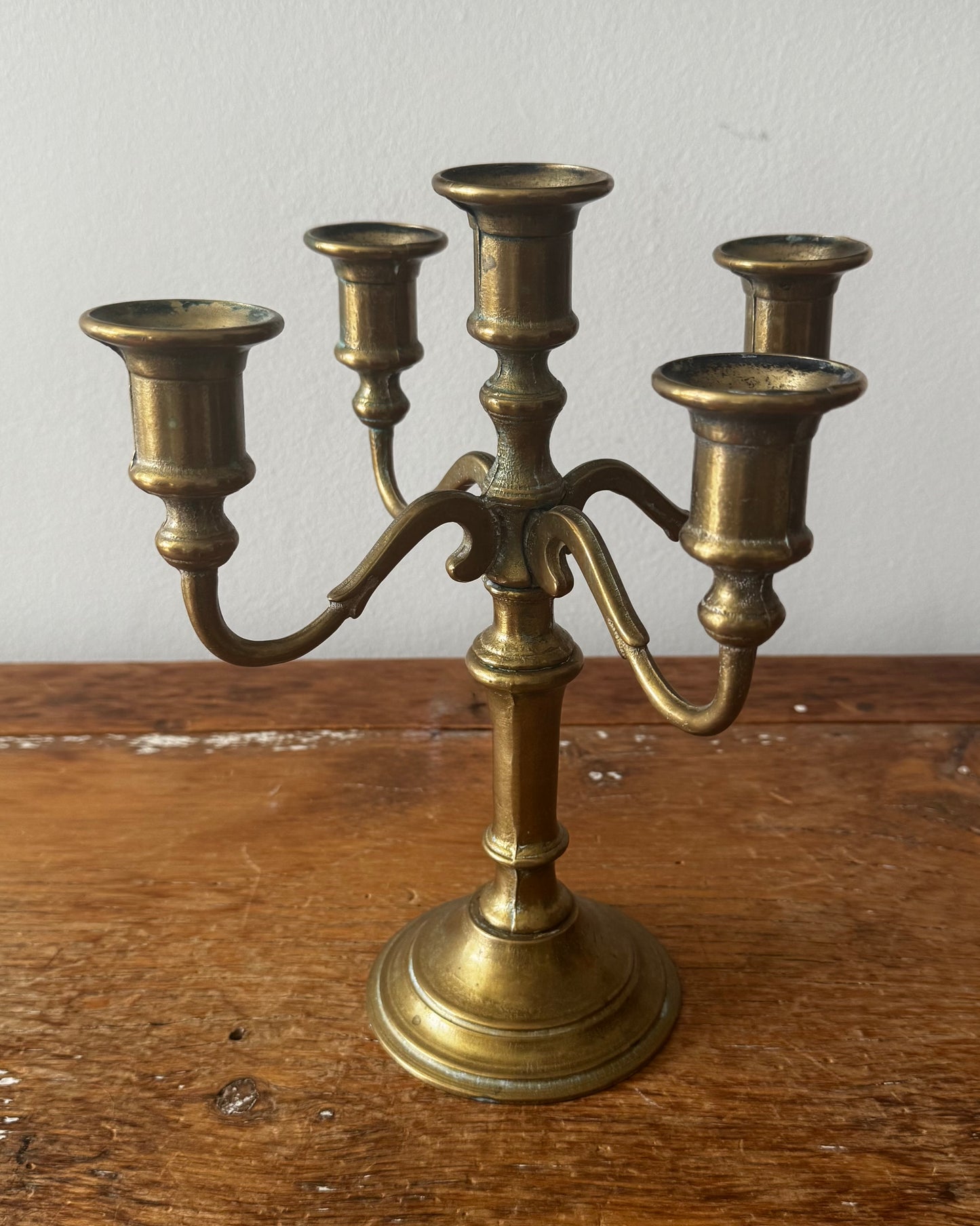 Vintage Solid Brass French 5-Arm Candelabra