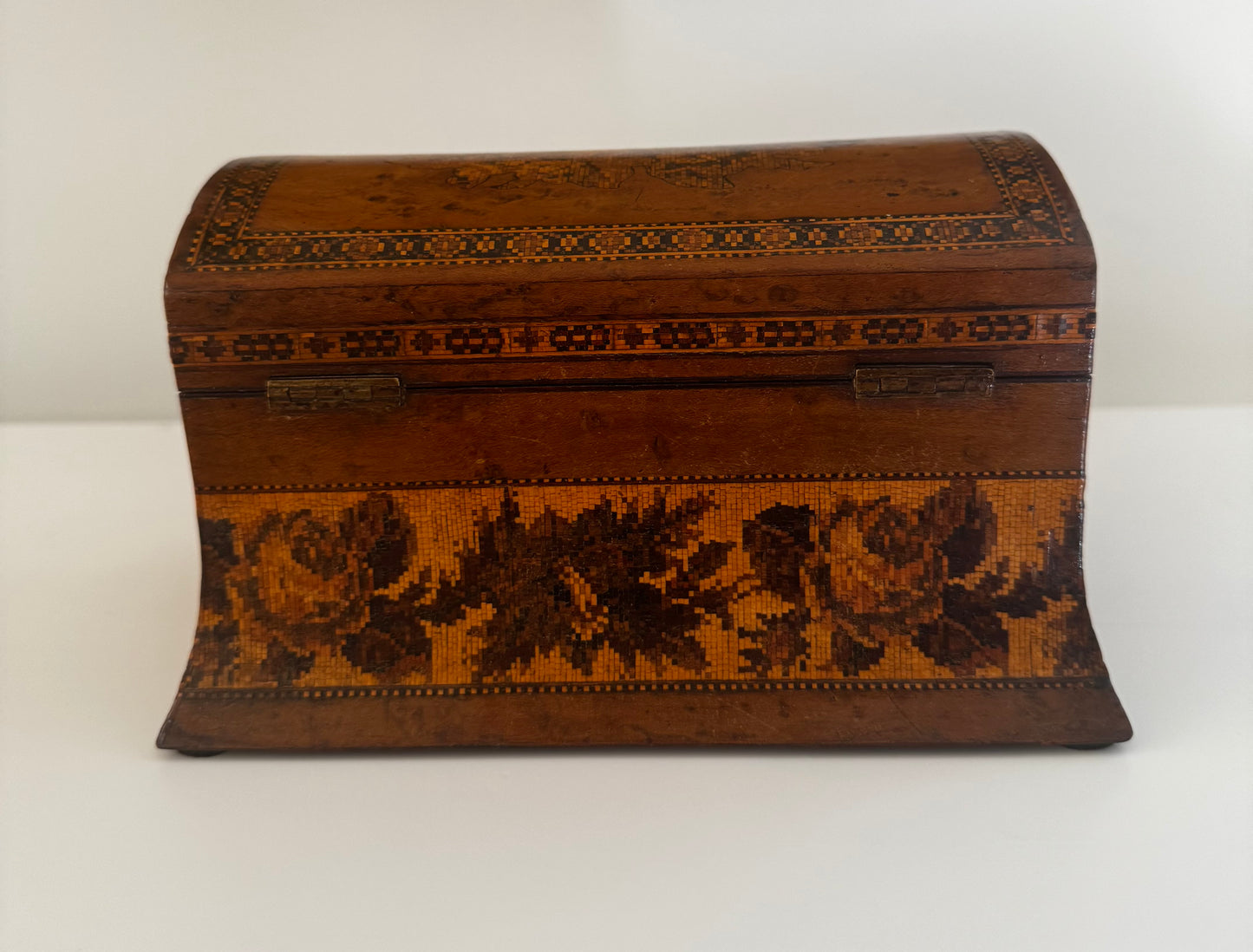 Antique Victorian Late 1800s English Tunbridge Ware Tea Caddy Working Key