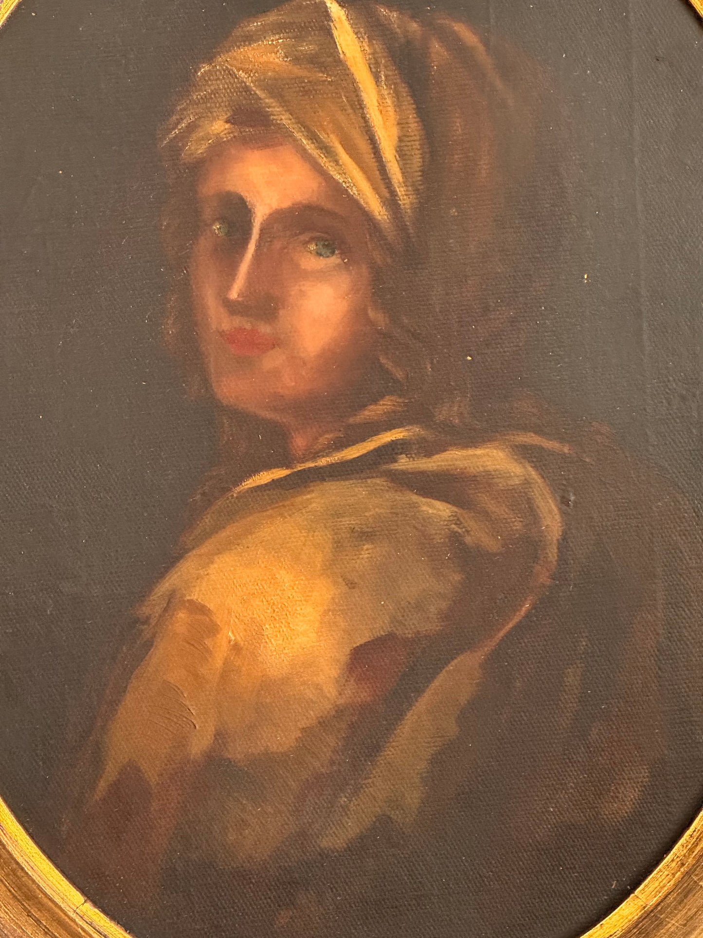 Antique Oil on Board Italian Baroque Female Portrait Painting After Guido Reni