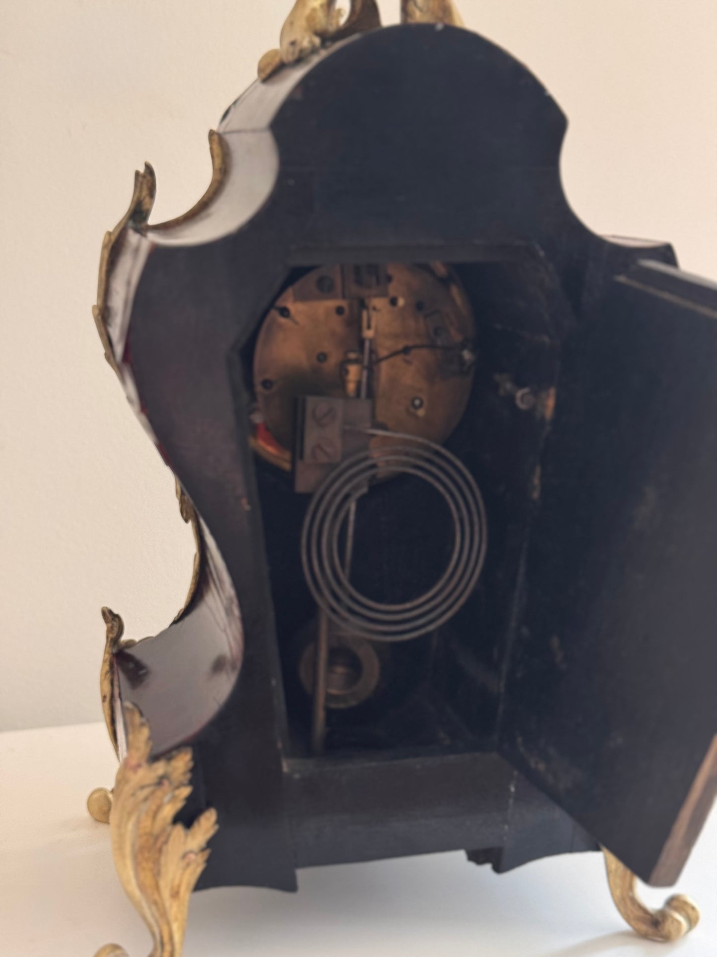 Working Antique Rococo Tortoise Shell Bronze Mantle Clock With Original Key