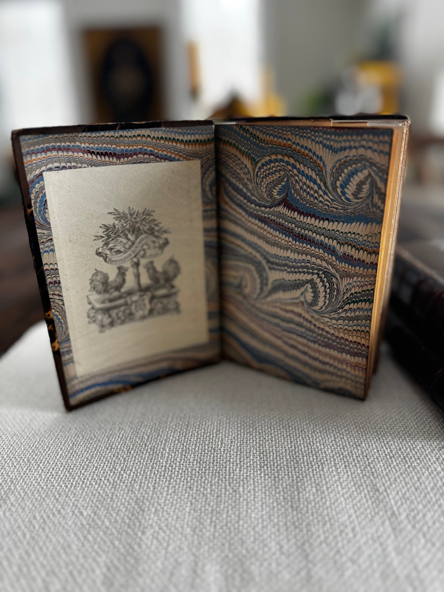 Oeuvres Morales De Vauvenargues (Moral Works of Vauvenargues) dated 1874 Leather & Marbled Binding Book Set