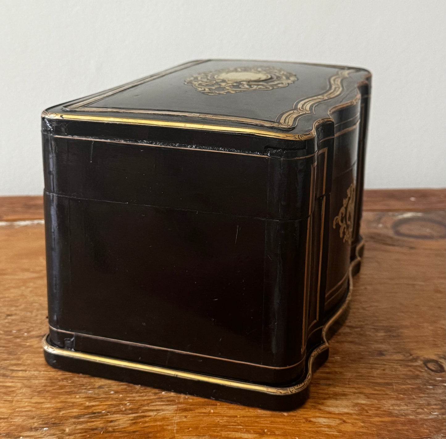 Antique French Napoleon III Era Boulle Marquetry Double Well Tea Caddy