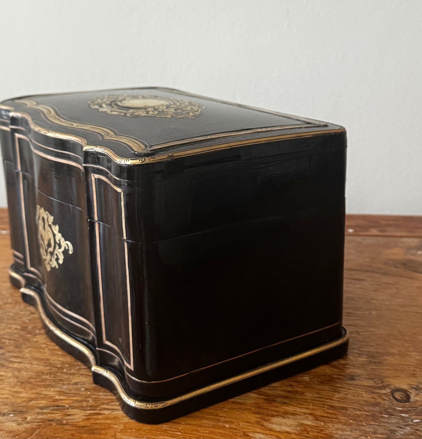 Antique French Napoleon III Era Boulle Marquetry Double Well Tea Caddy