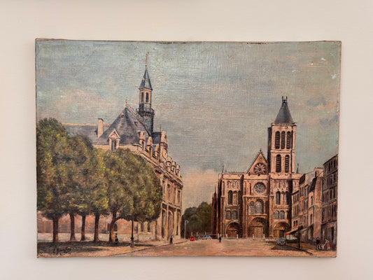 Vintage Signed French Oil On Canvas Painting of Hotel de Ville Paris Landscape