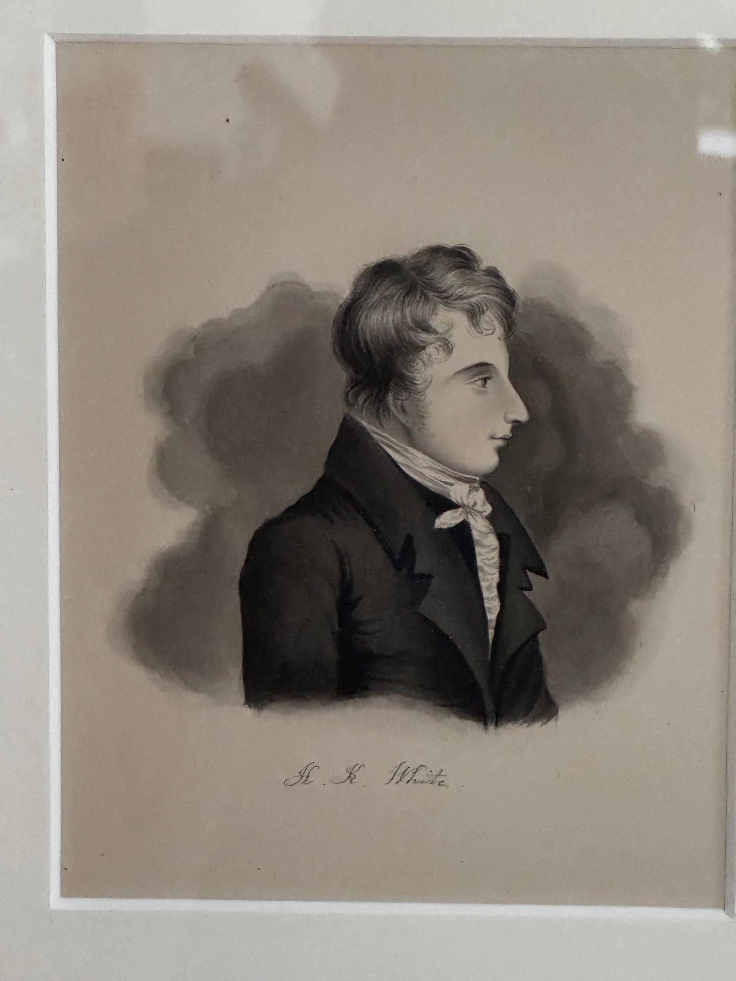 Antique Early 19th Century Regency Era Small Watercolor Portrait Henry Kirke White