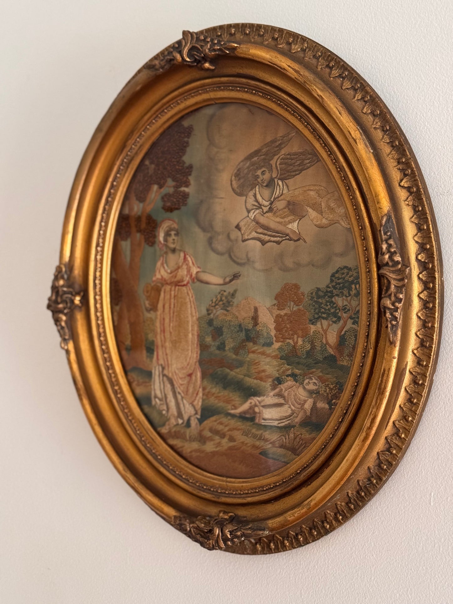 RESERVED Antique 19c Georgian Needlepoint Portrait