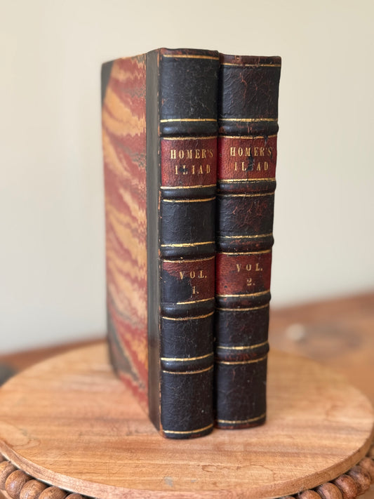 Antique Early 19c Complete Set of Homer’s The Iliad London 1816 Leather Marbled Books