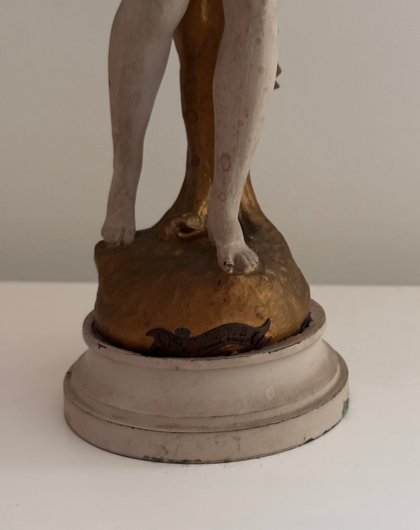 Antique Victorian Era French Sculpture Ernest Justin Ferrand En Liberte Bronze/Spelter Painted Woman
