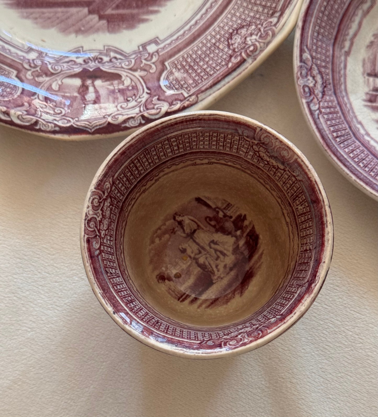 Antique Victorian Anthony Shaw Mulberry Pomona Transferware Plate Teacup & Saucers Set