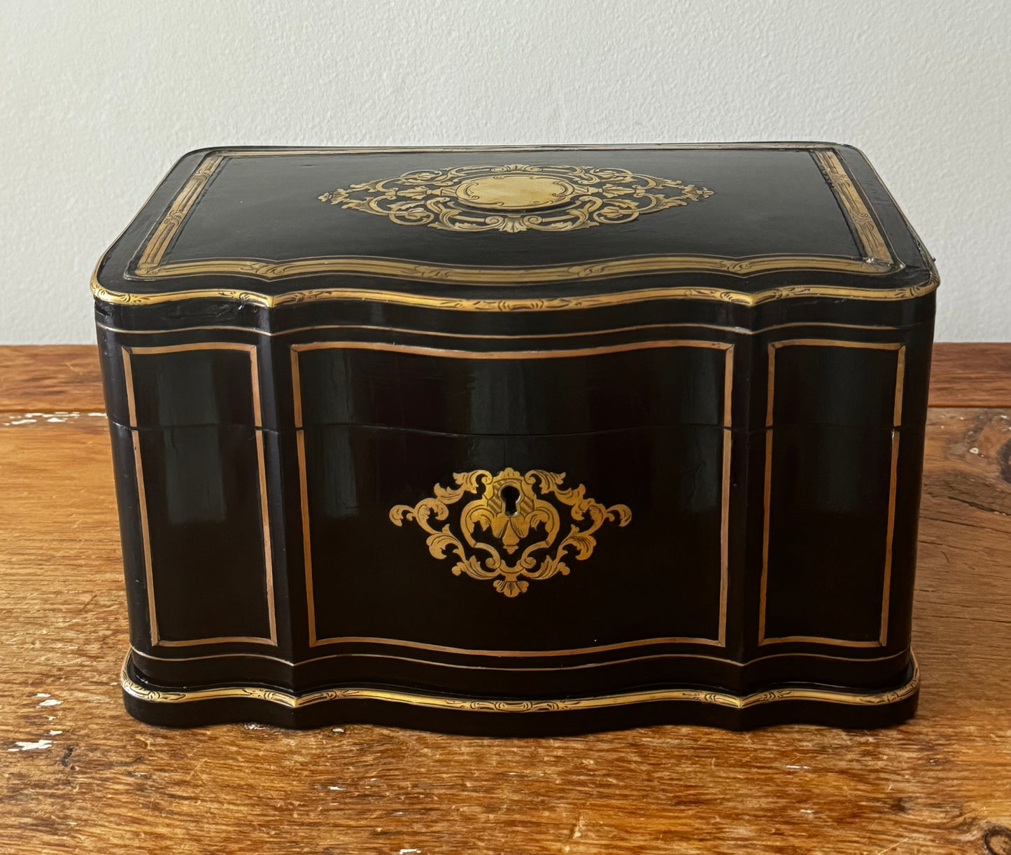 Antique French Napoleon III Era Boulle Marquetry Double Well Tea Caddy