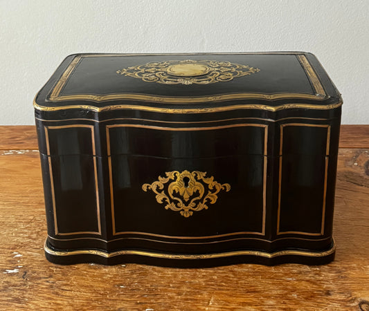Antique French Napoleon III Era Boulle Marquetry Double Well Tea Caddy