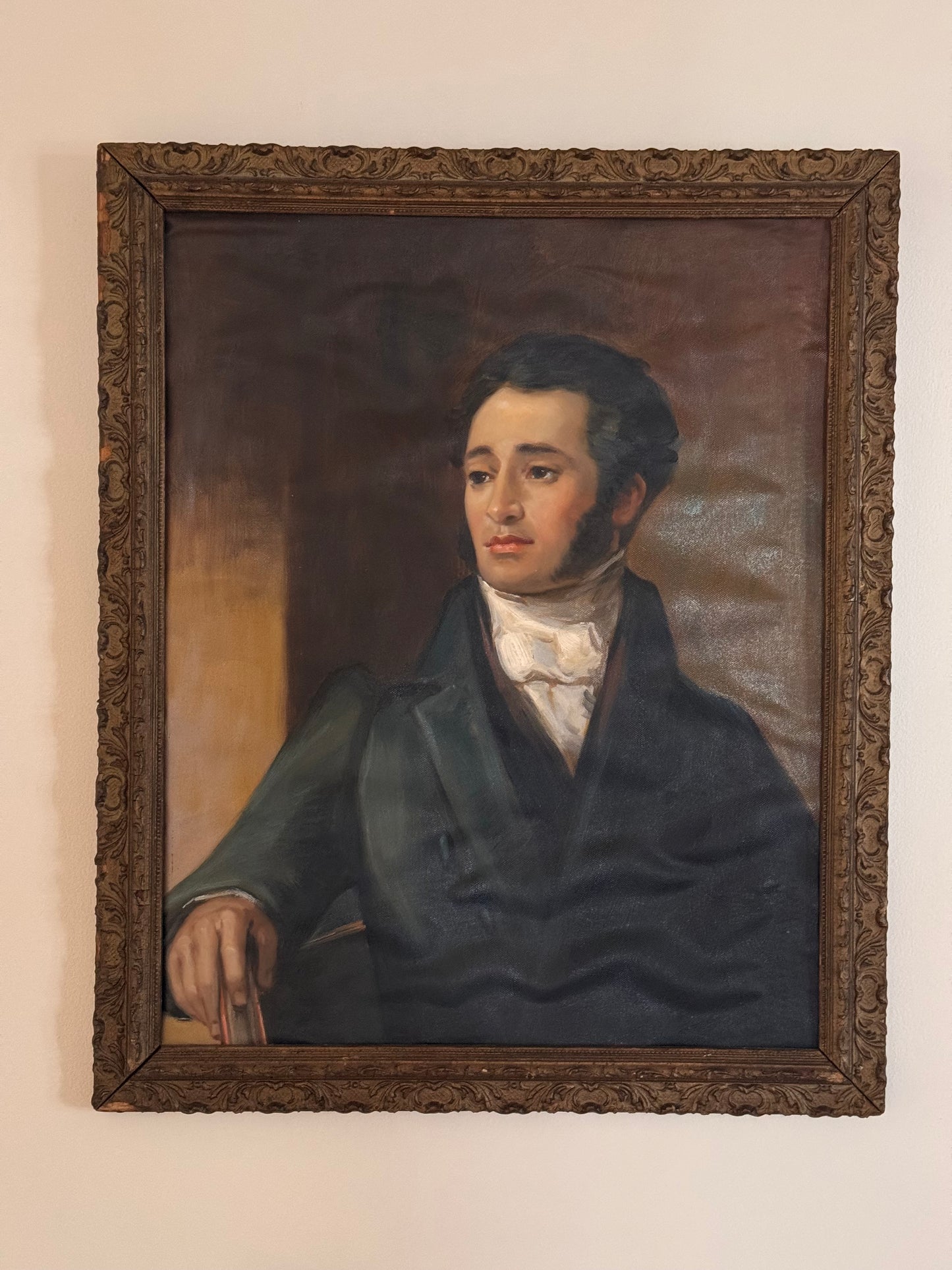 Contemporary Reproduction Of Antique 19c Regency Era Oil On Canvas Male Portrait