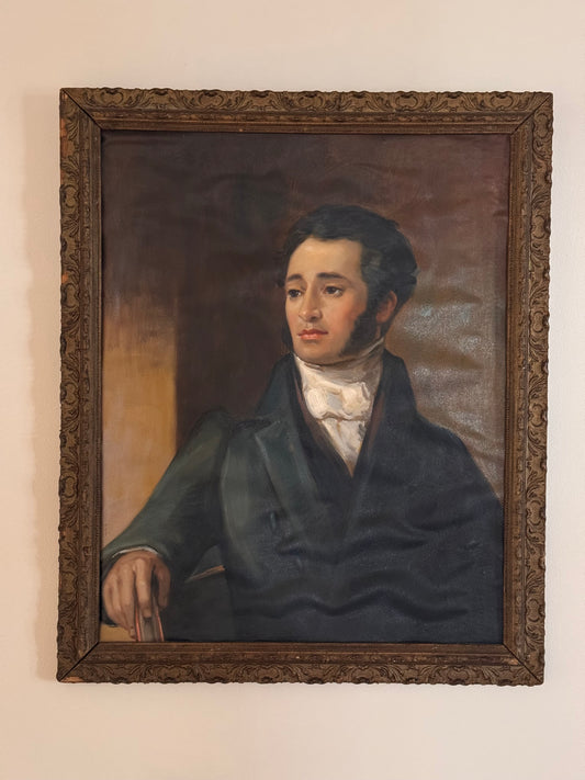 Contemporary Reproduction Of Antique 19c Regency Era Oil On Canvas Male Portrait