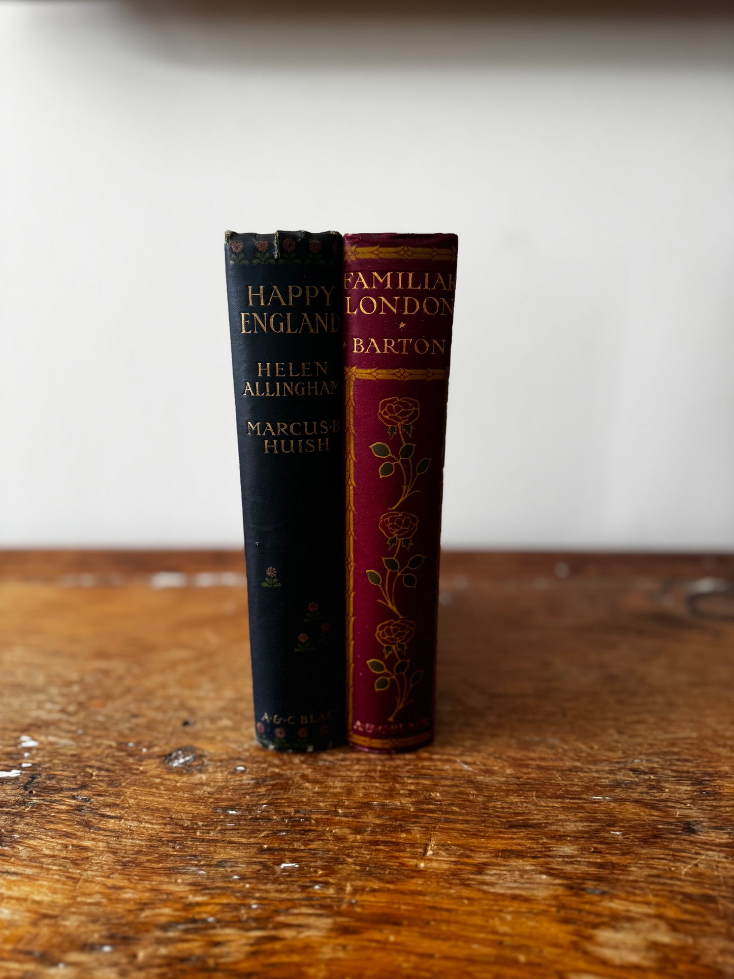 2 Book Set Happy England Allingham 1903 & Familiar London Rose Barton 1904 Black