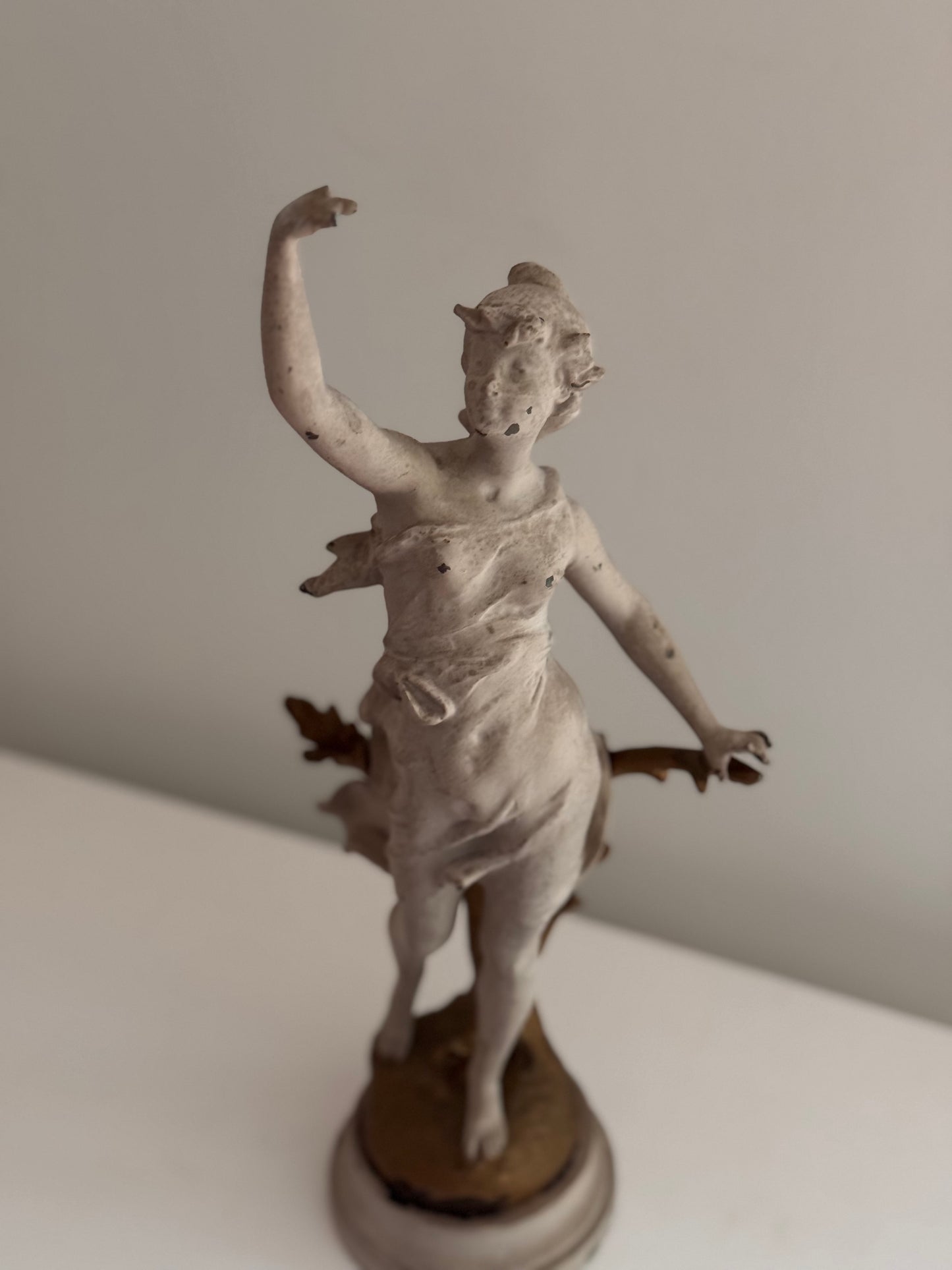 Antique Victorian Era French Sculpture Ernest Justin Ferrand En Liberte Bronze/Spelter Painted Woman