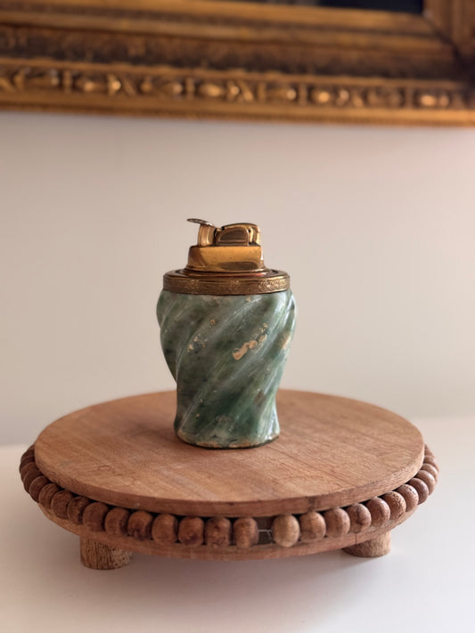 Vintage Sage Green Brass Marbled Alabaster Table Lighter