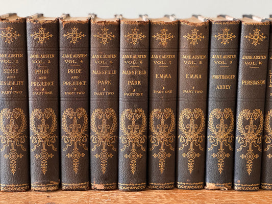 RESERVED Antique Full 12 Vol Set Jane Austen Novels Manydown Edition 1906 Black Leather & Marble Binding Pride & Prejudice