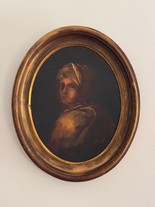 Antique Oil on Board Italian Baroque Female Portrait Painting After Guido Reni