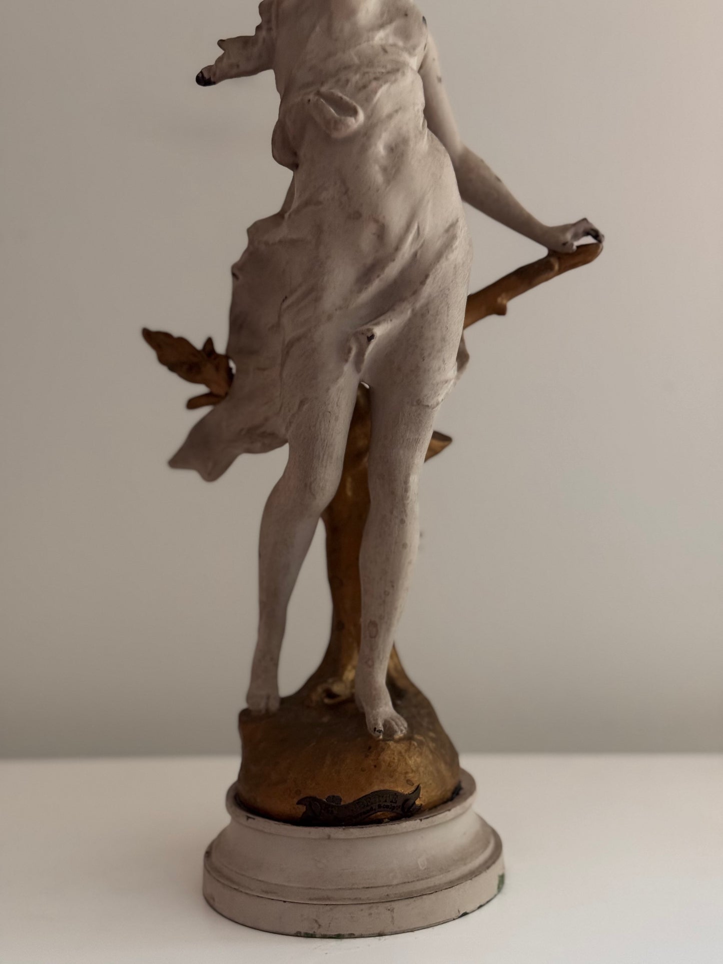 Antique Victorian Era French Sculpture Ernest Justin Ferrand En Liberte Bronze/Spelter Painted Woman