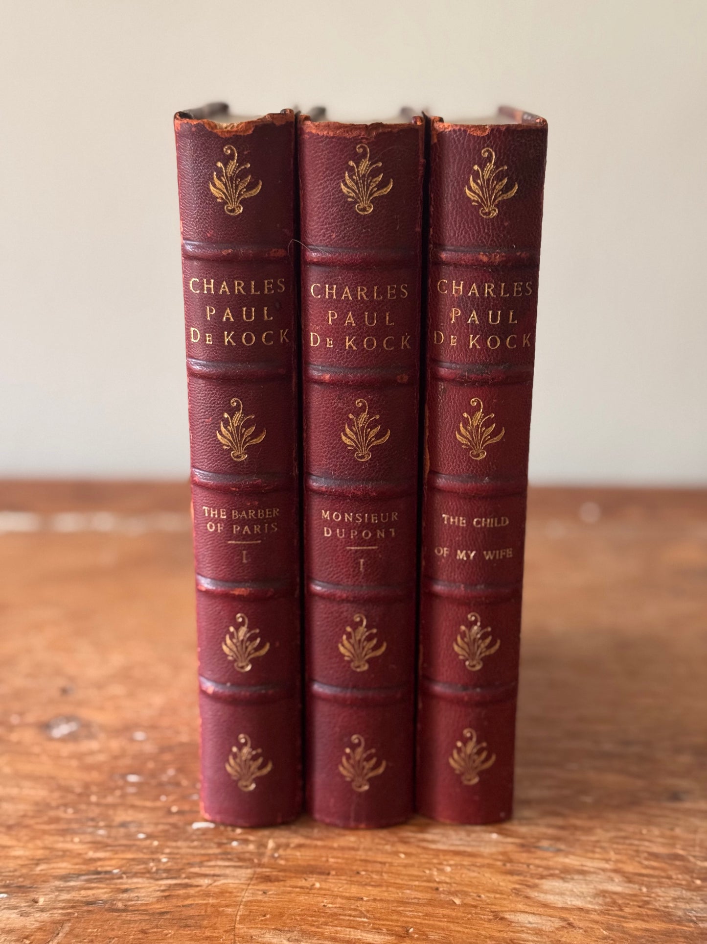Antique Leather Marbled Set Of Works By Charles DeKock 1903