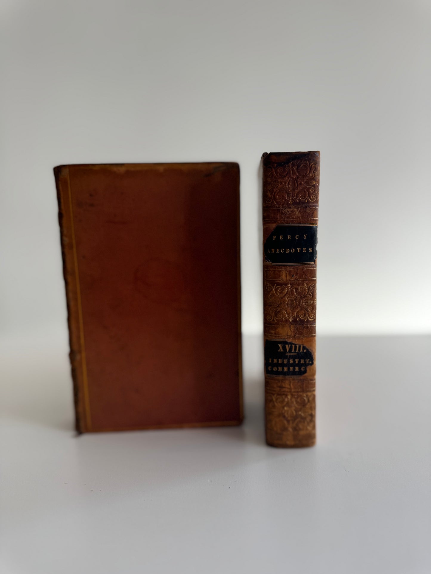 Antique 1823 Two Volumes of The Percy Anecdotes Full Leather Fine Binding Books